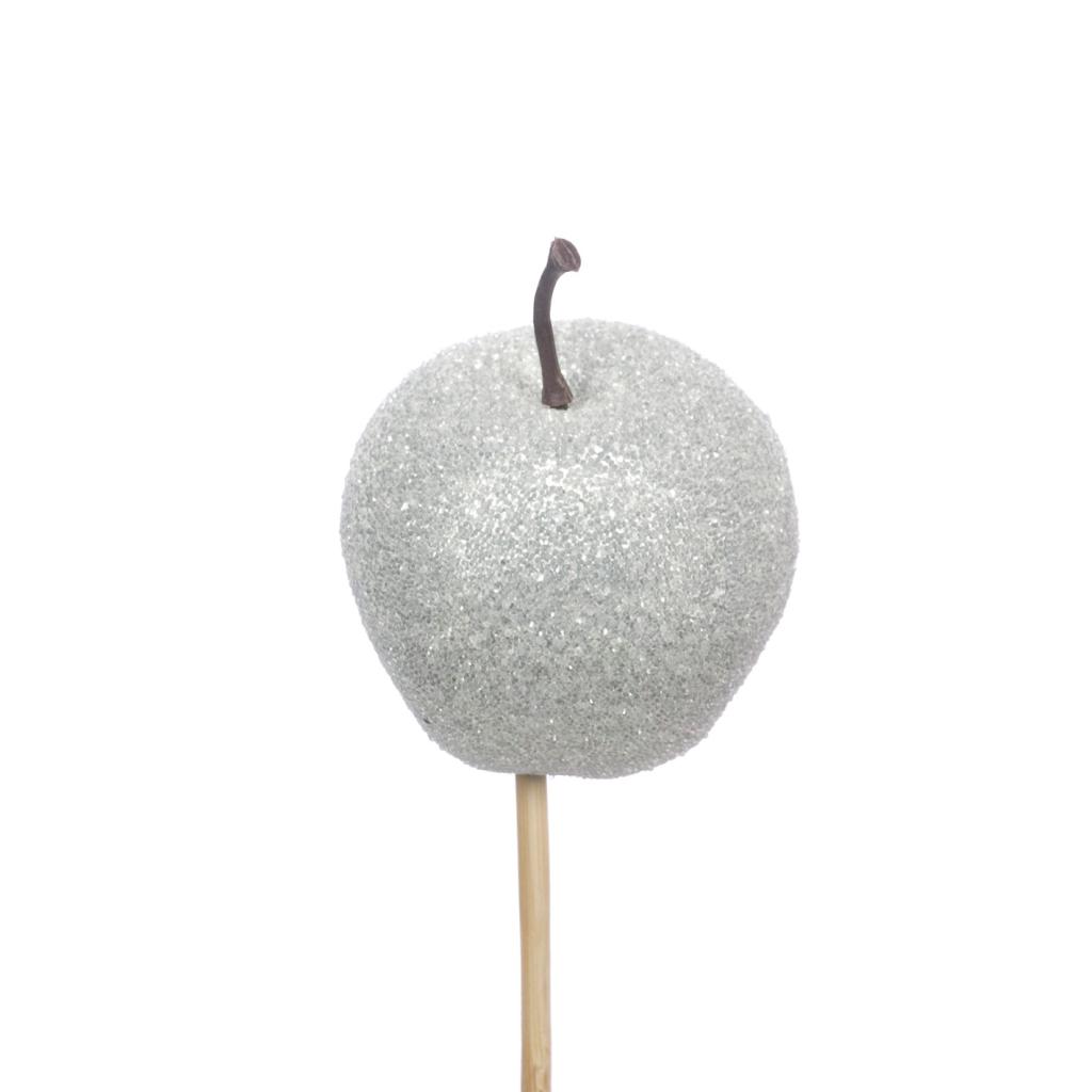 Декор яблоко в сахаре на штекере, серебряное