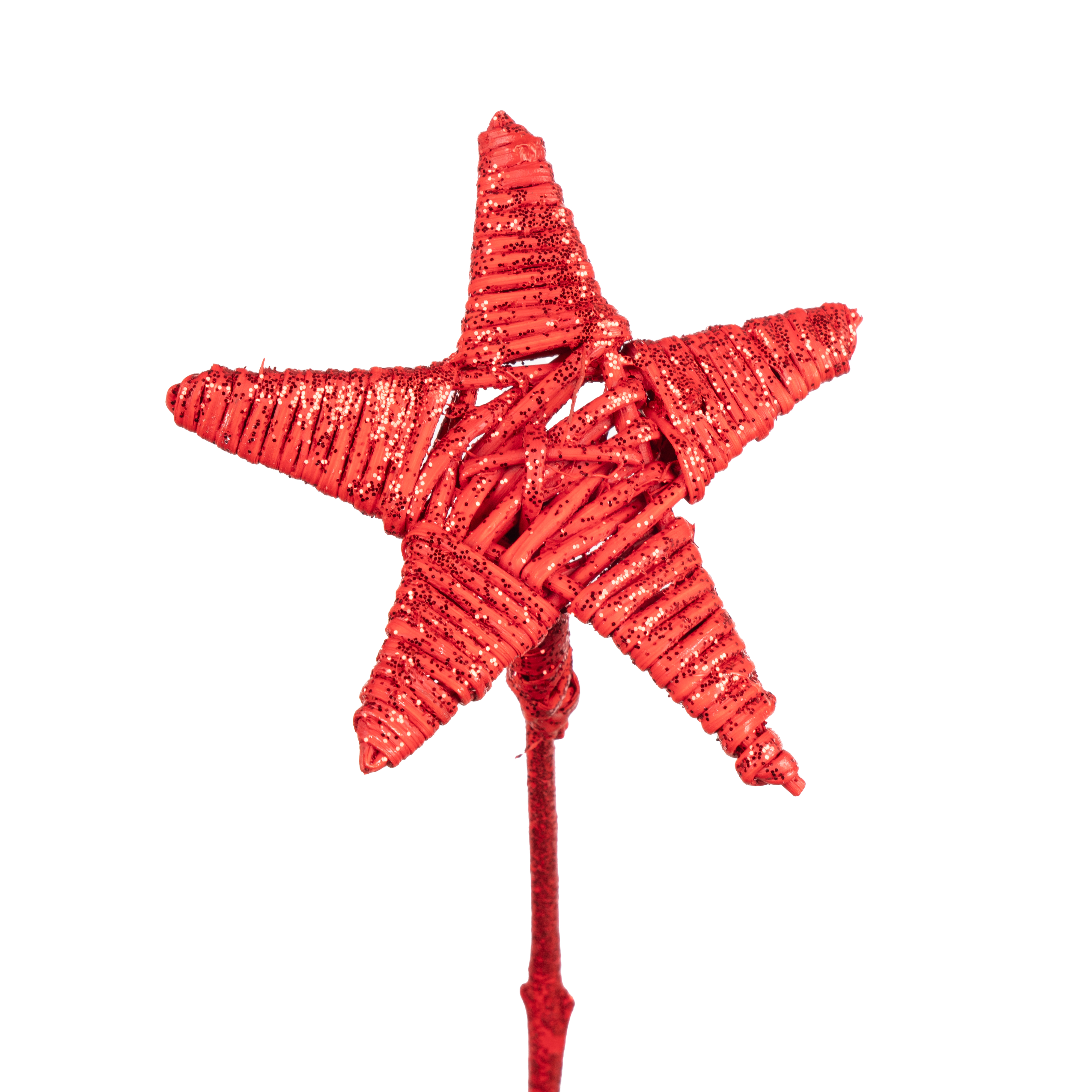 Декор звезда на штекере красная,с красными блестками