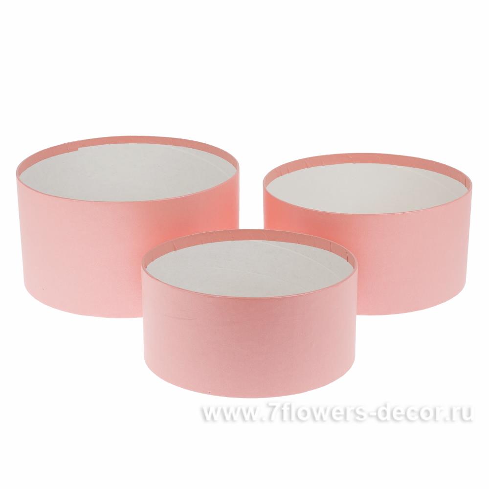 Набор коробок шляпных без крышки, D22xH11,8 см, D20xH10 см, D18xH8,8 см (3шт) розовый