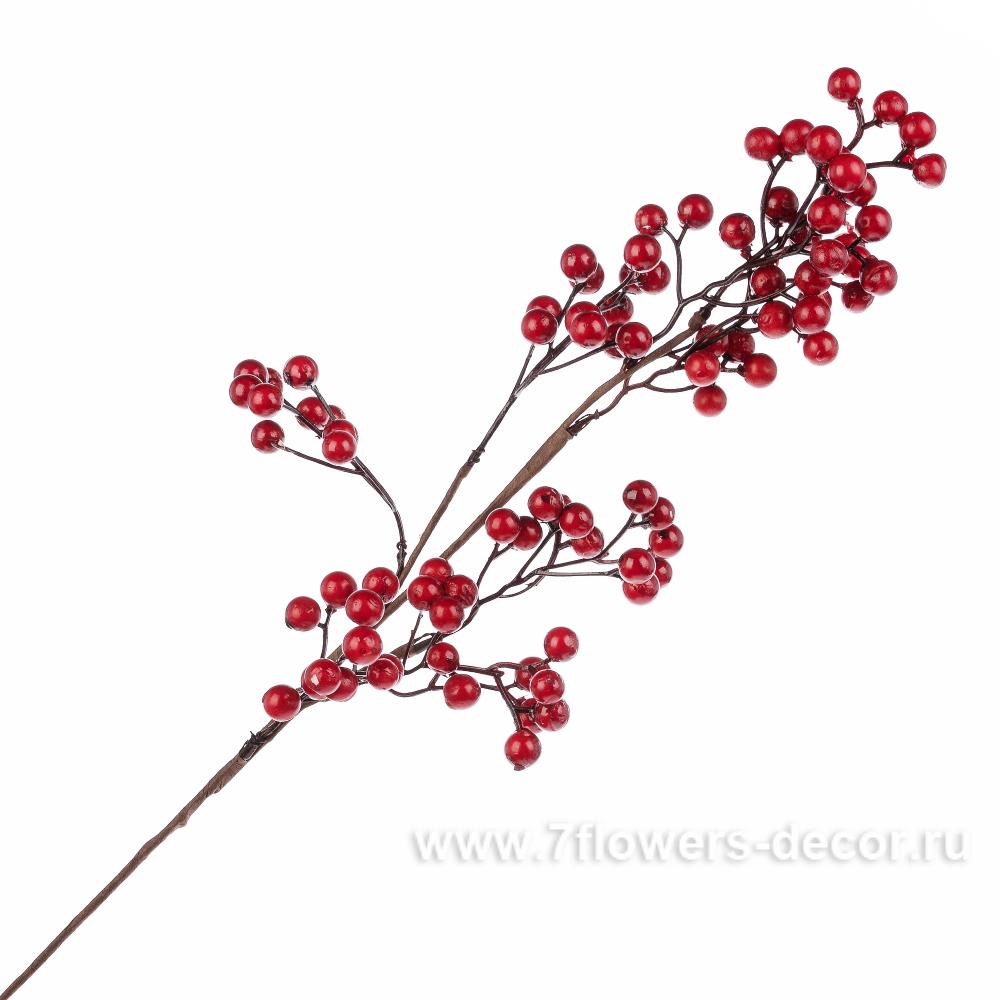 Ветка ягодная искусственная (пластик), H69 см Цвет: Красный