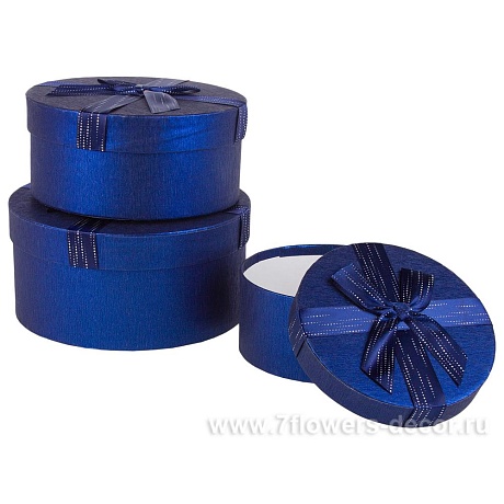 Набор коробок шляпных с бантом, D20xH10 см, D18xH8,5 см, D16xH7 см (3шт.) Темно-синий
