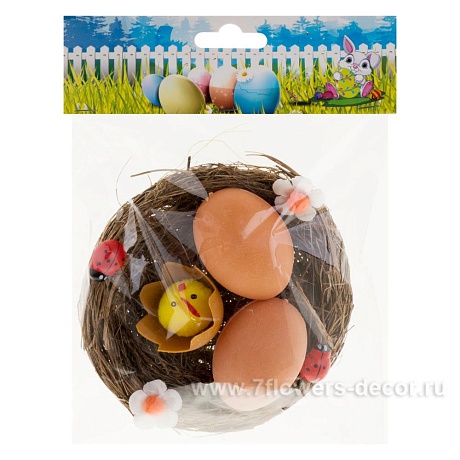 Гнездо с яйцами декоративное, D12 см Натуральный